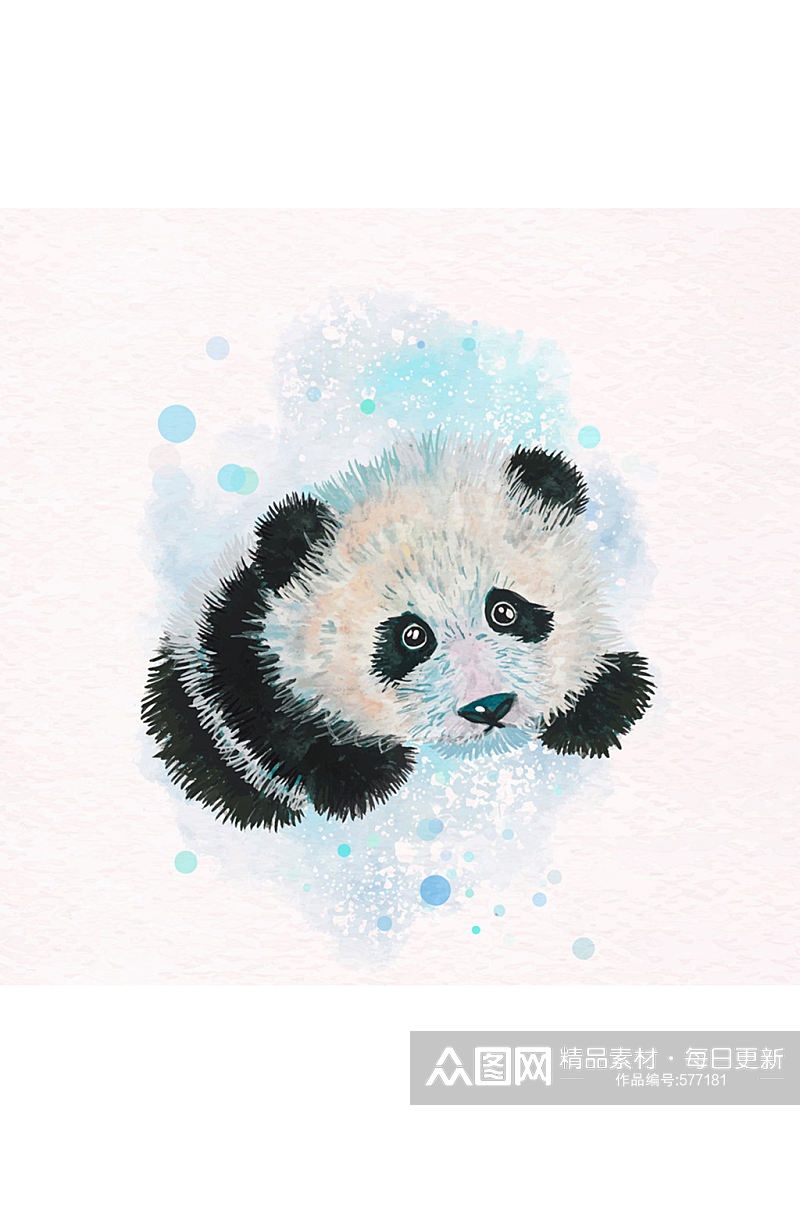 水彩绘可爱熊猫矢量素材素材