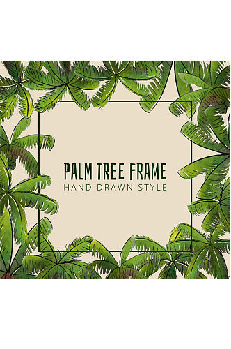 彩绘绿色棕榈树框架矢量素材