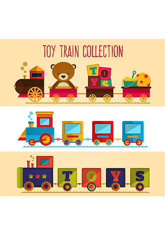 3款彩色玩具火车矢量素材