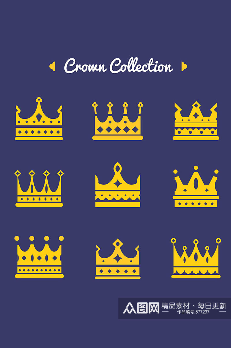 9款金色王冠图标矢量素材素材