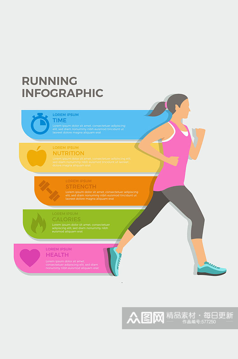 创意跑步健身女子信息图矢量素材素材