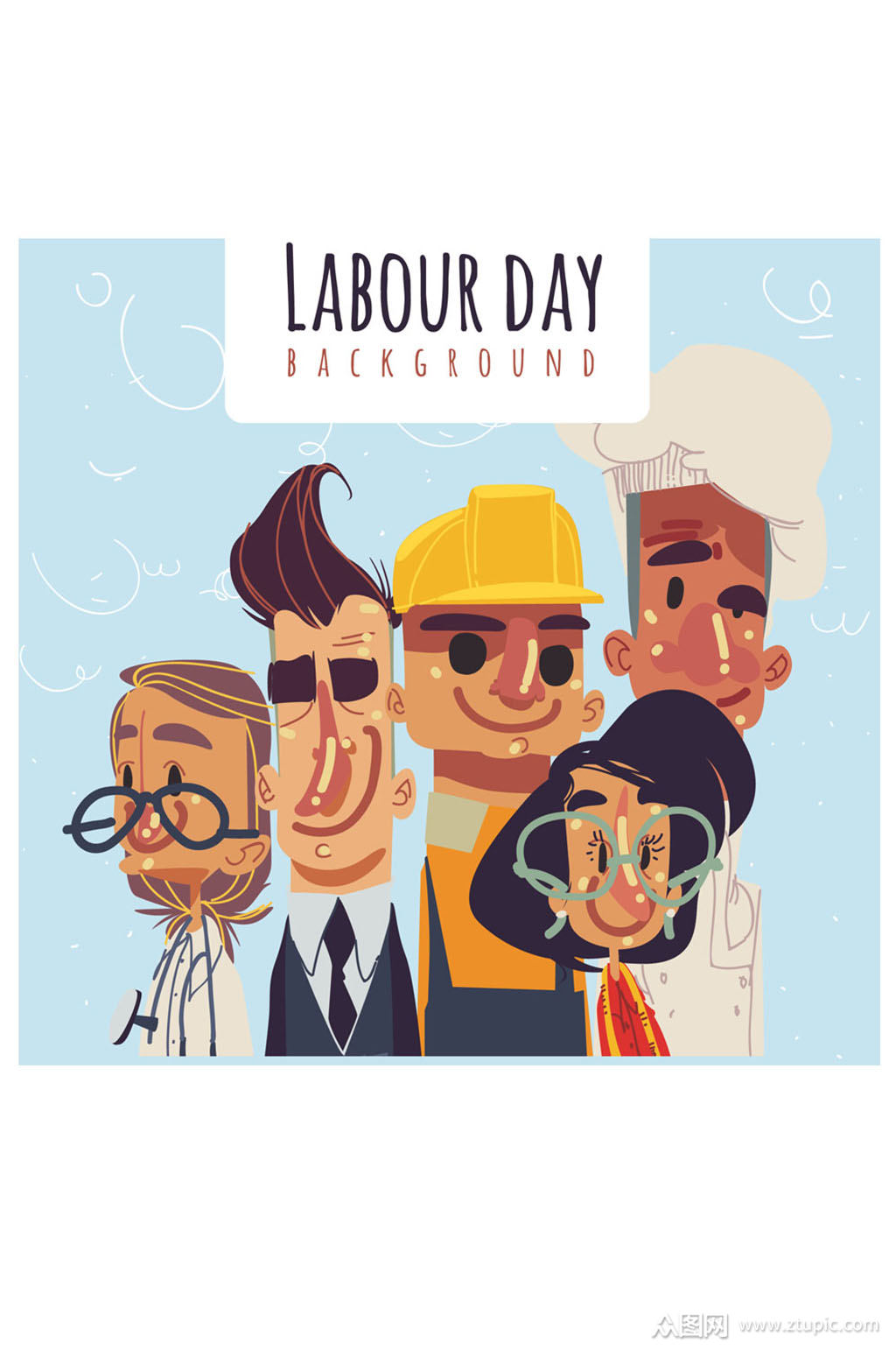 彩绘5个劳动节人物矢量图模板下载-编号577278-众图网