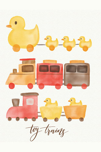 3款水彩绘玩具火车矢量素材