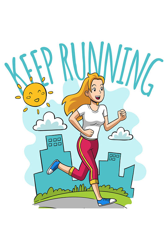 彩绘跑步健身女子矢量素材