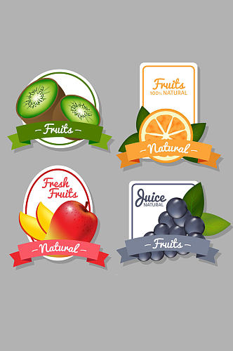 4款彩色水果标签矢量素材