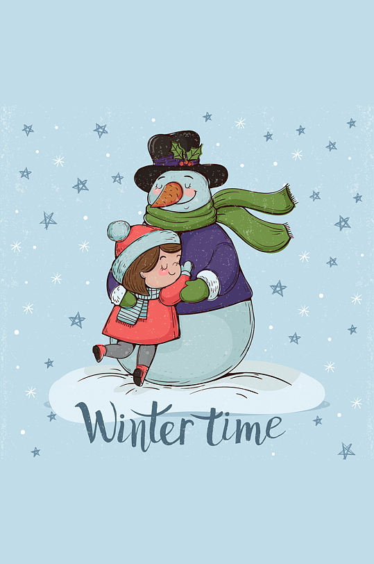 手绘女孩堆雪人插画设计立即下载立冬节气堆雪人的小孩宣传插画立即