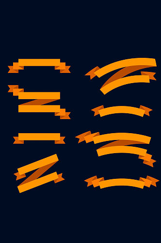 8款橙色丝带条幅矢量素材