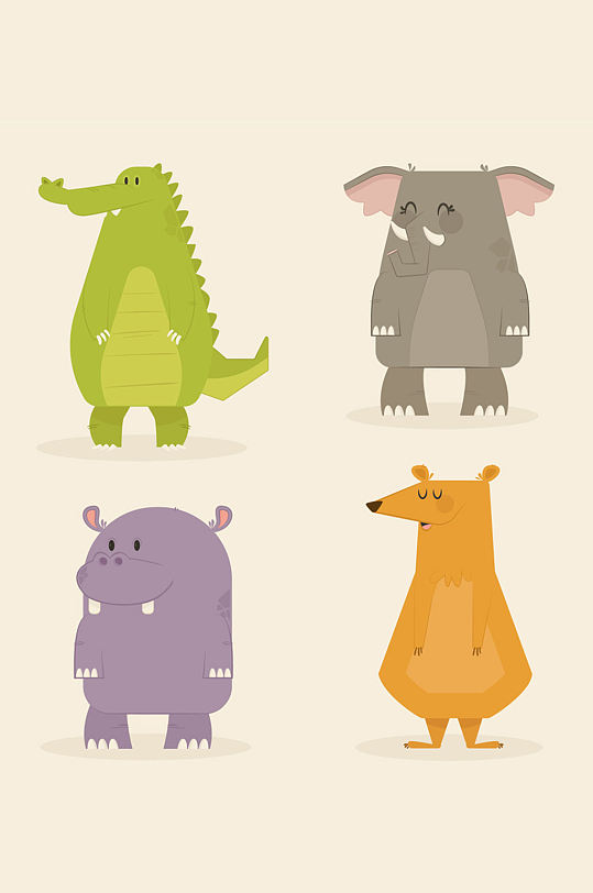 4款彩色站姿动物矢量素材-众图网