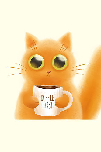 可爱抱咖啡的猫矢量素材