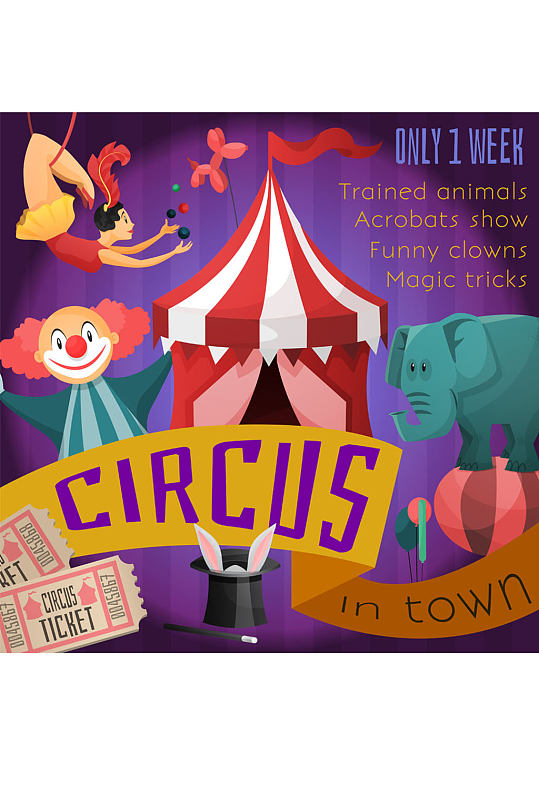 精美马戏团表演宣传海报矢量图