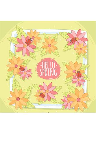 创意你好春季花卉框架矢量图
