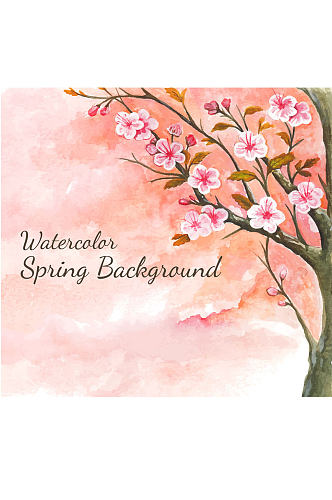 水彩绘春季粉色樱花树矢量图