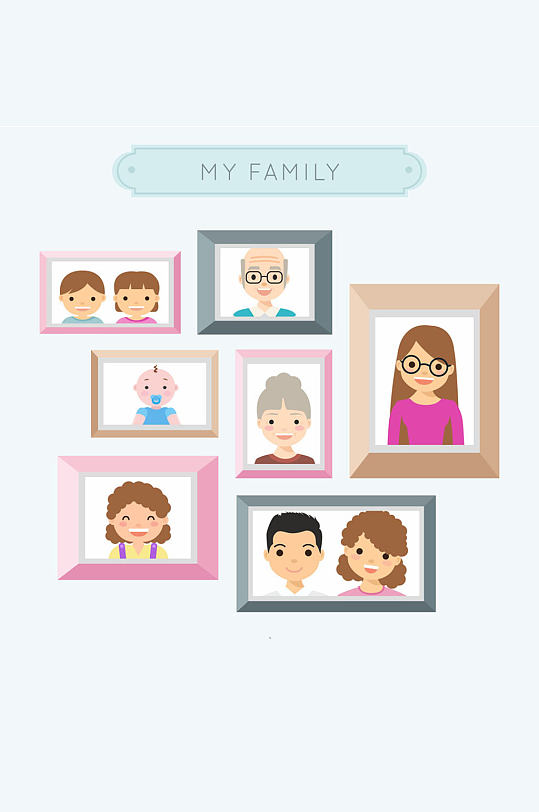 创意全家福照片墙矢量素材