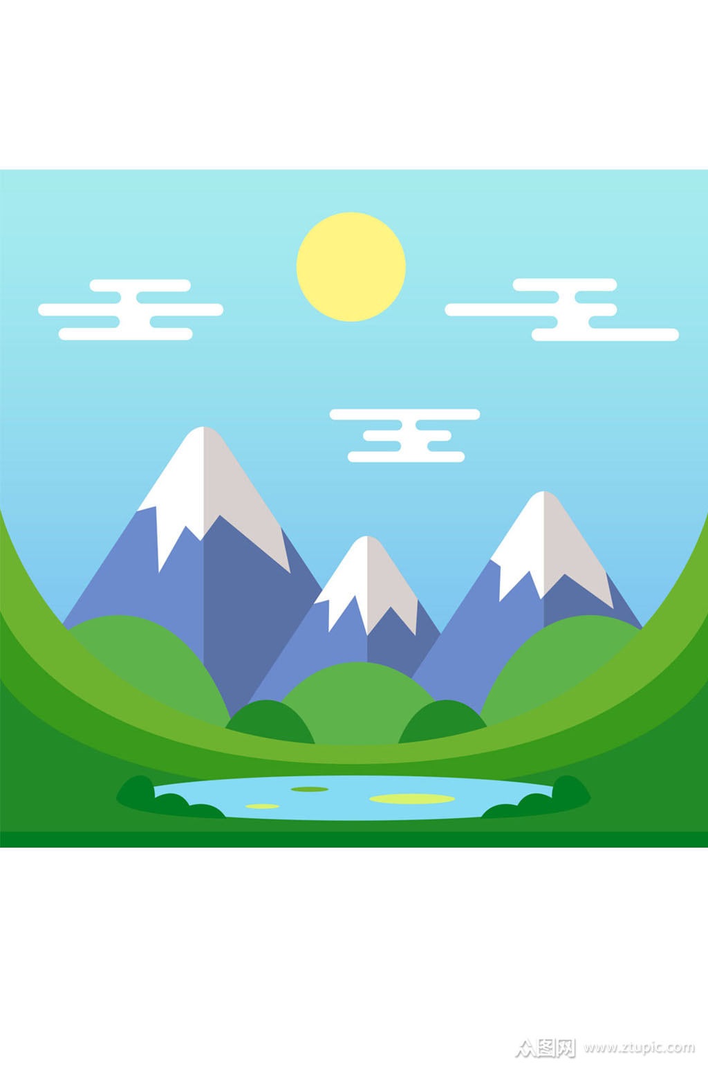 创意山中湖泊风景矢量素材