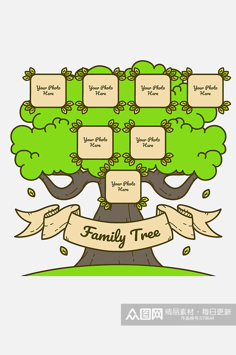 创意彩绘绿色家族树矢量素材素材