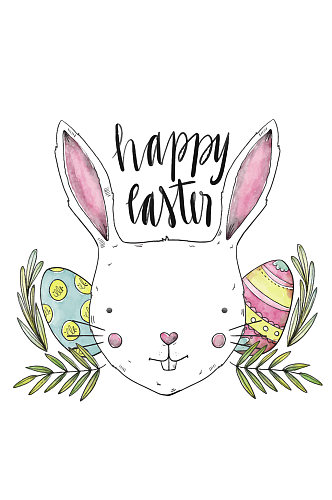 彩绘复活节白兔和彩蛋矢量图