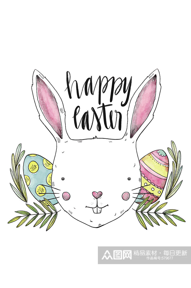 彩绘复活节白兔和彩蛋矢量图素材