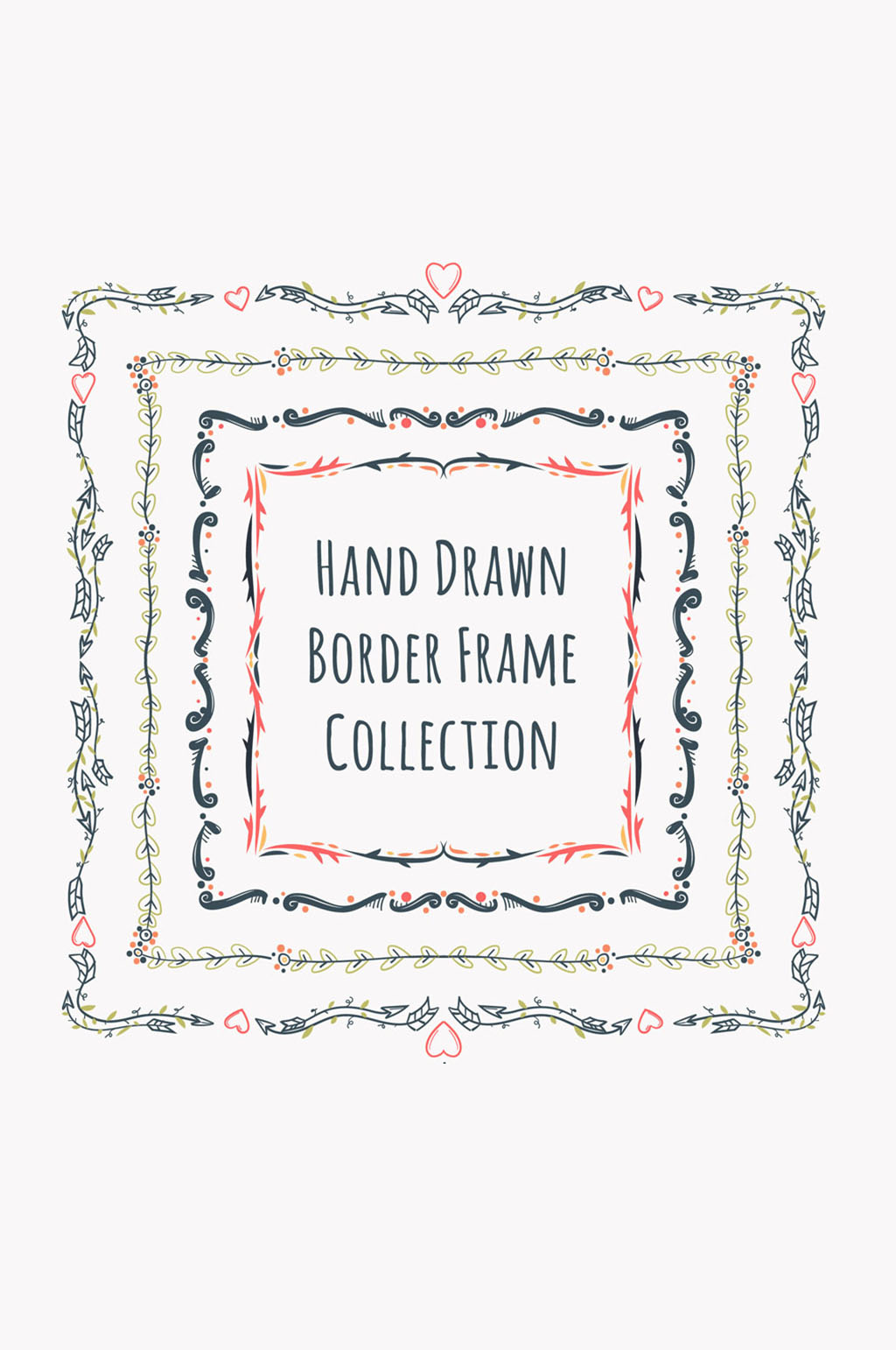 4款手绘花纹框架矢量素材