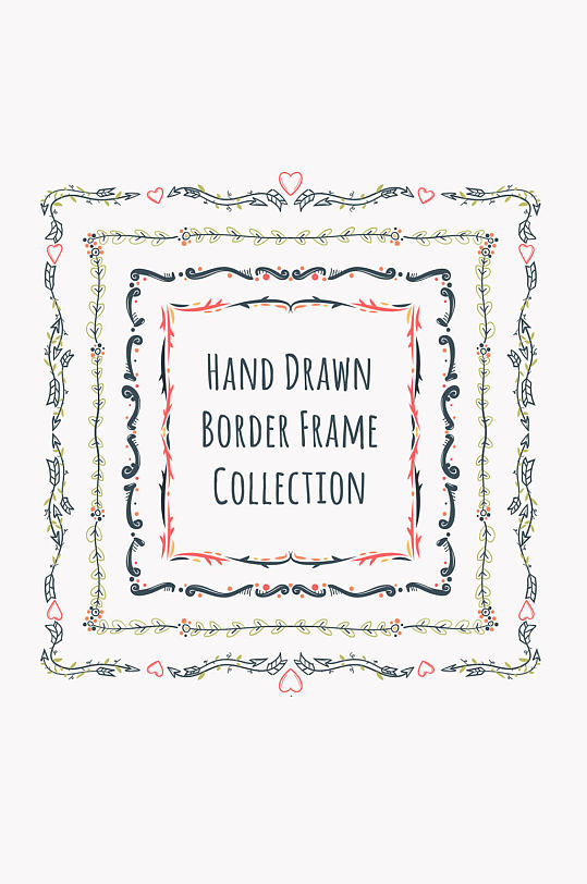4款手绘花纹框架矢量素材