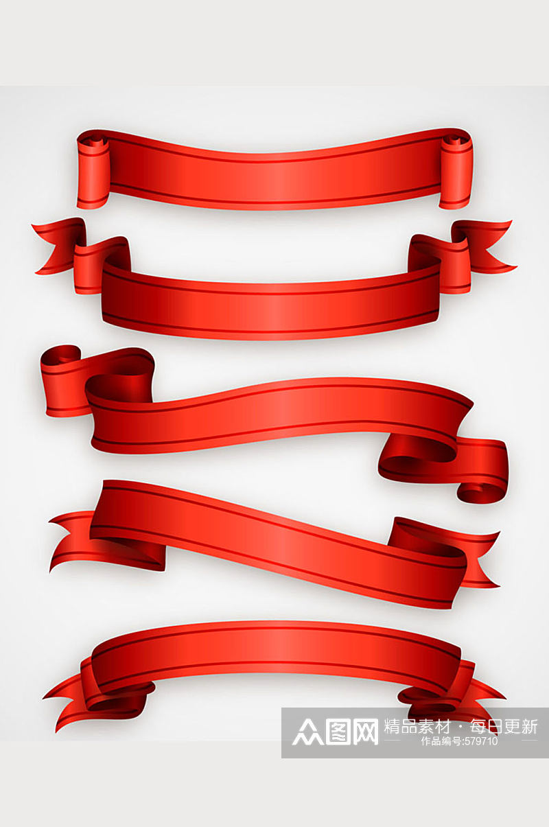 5款红色丝带条幅矢量素材素材