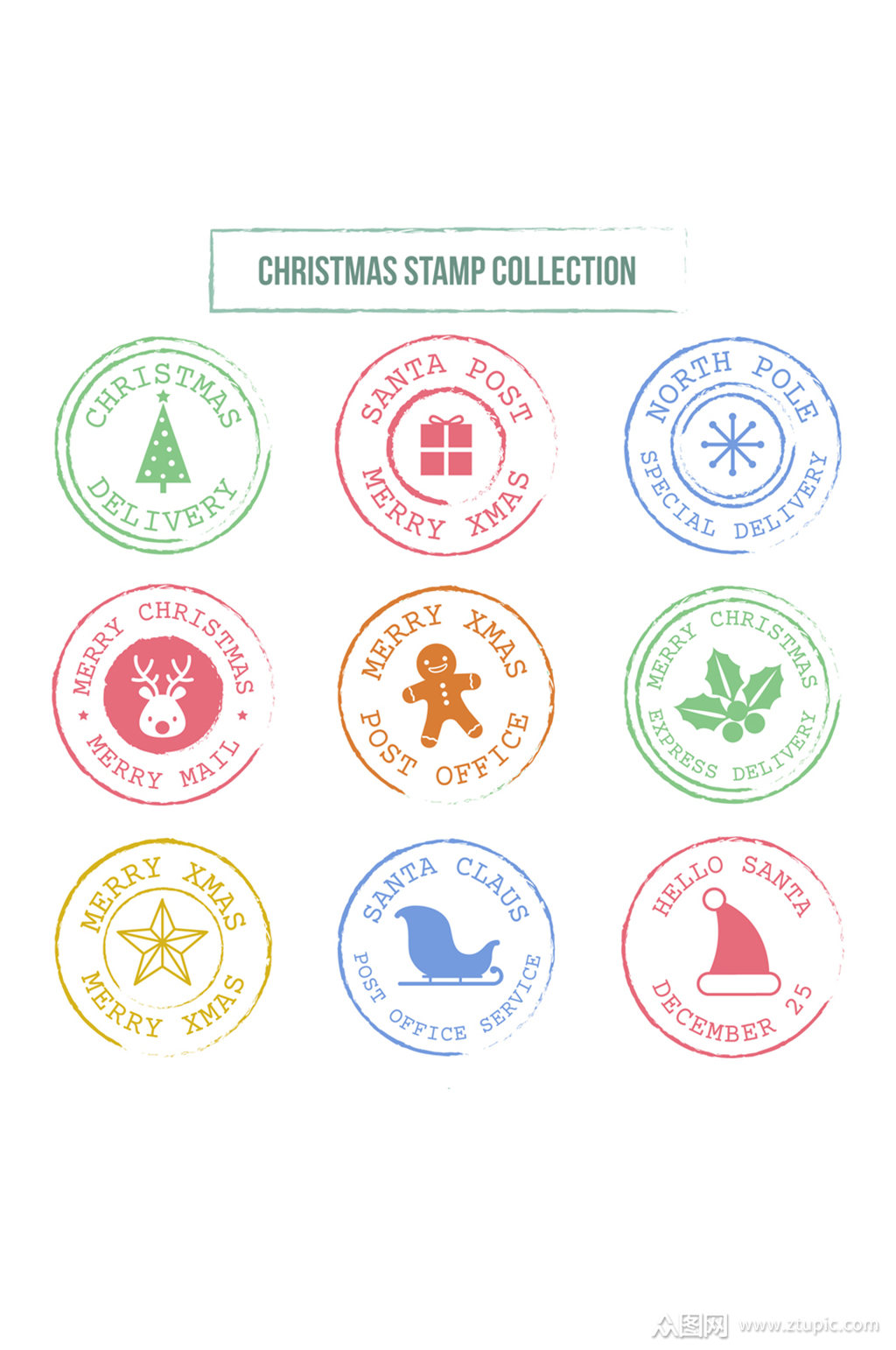 9款彩色圣诞节邮戳矢量素材模板下载-编号579734-众图网