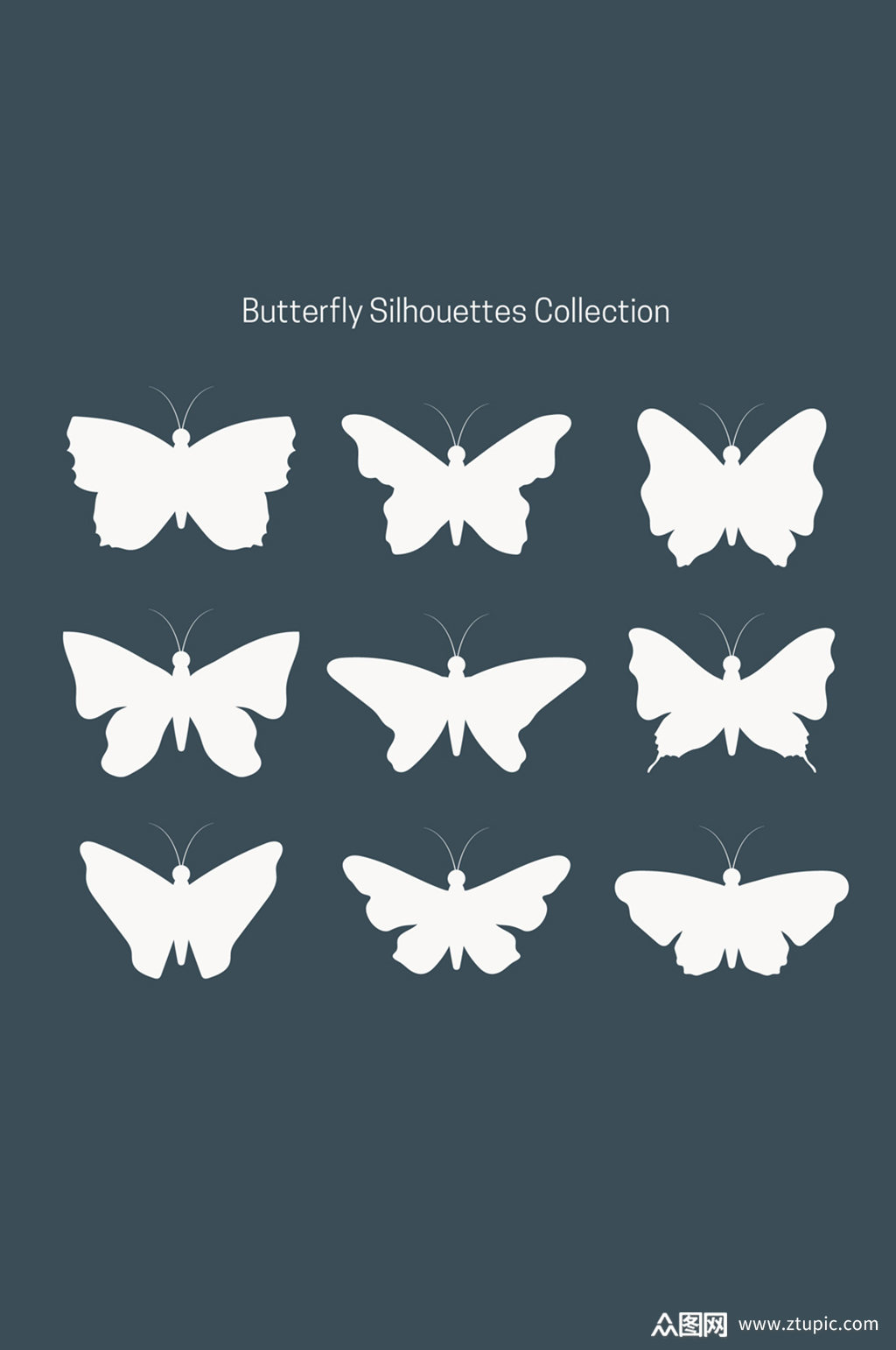 9款白色蝴蝶剪影矢量素材