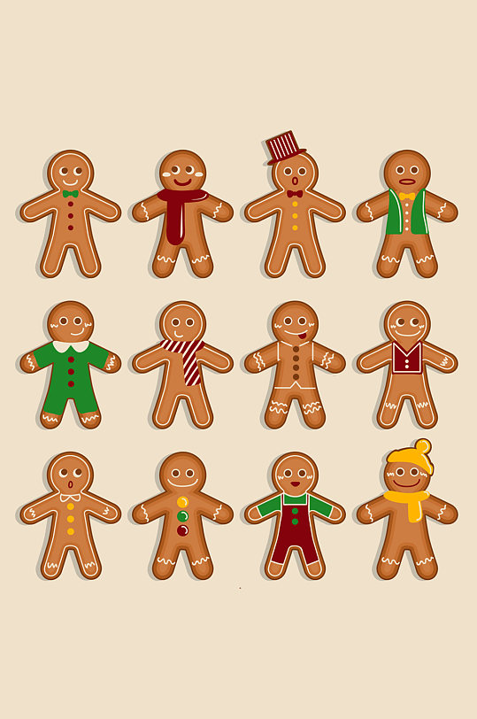 6款彩绘姜饼人设计矢量素材