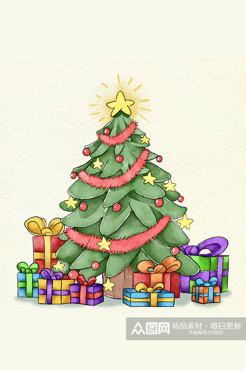 彩绘圣诞树和礼盒矢量素材素材