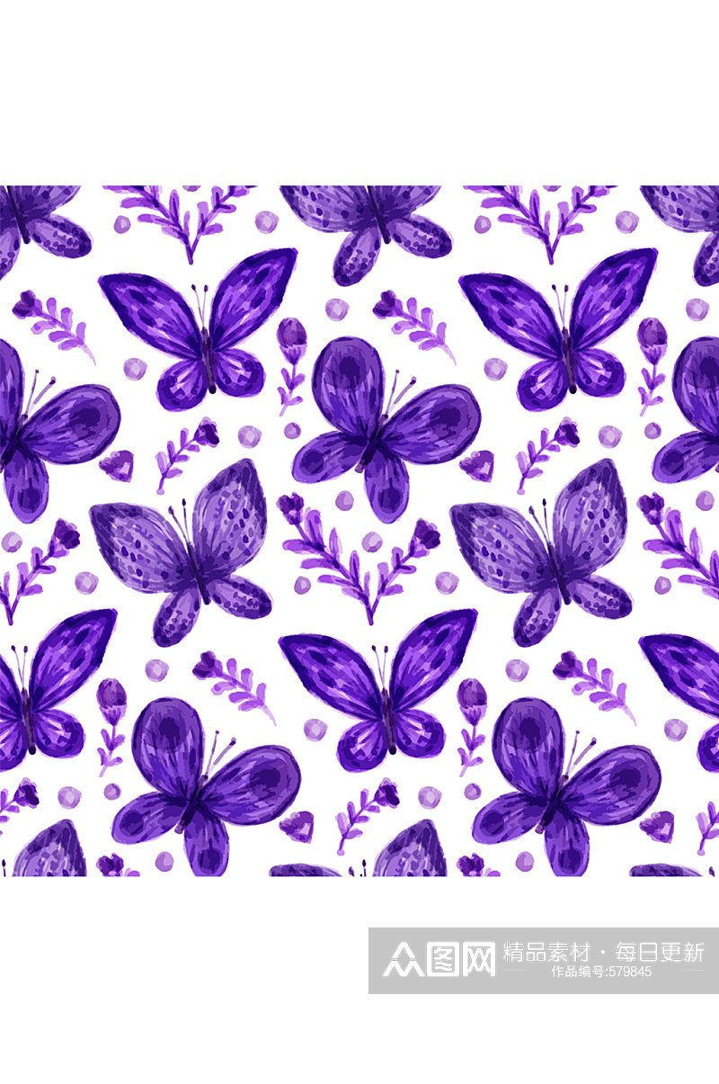 紫色蝴蝶无缝背景矢量素材素材