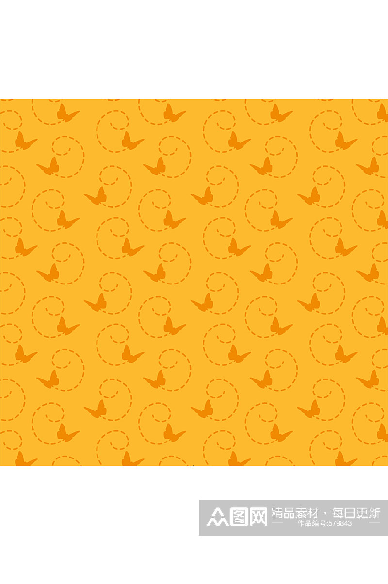 黄底橙色蝴蝶无缝背景矢量素材素材