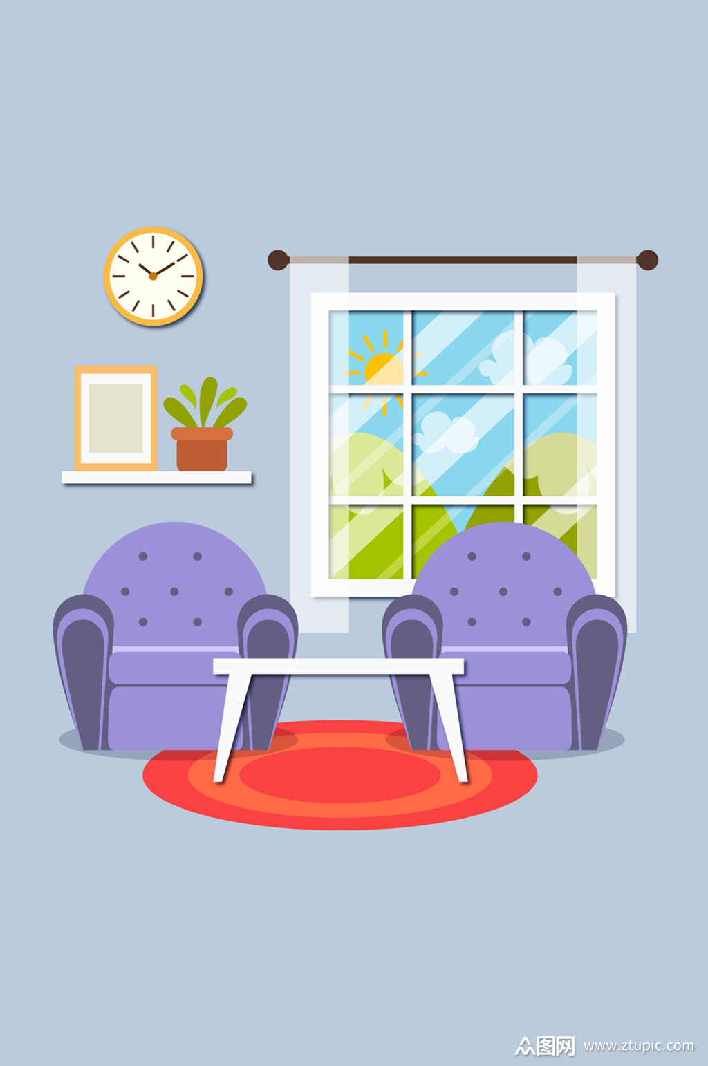 时尚整洁客厅设计矢量素材
