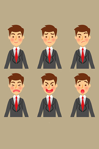 6款创意商务男子表情半身像矢量图