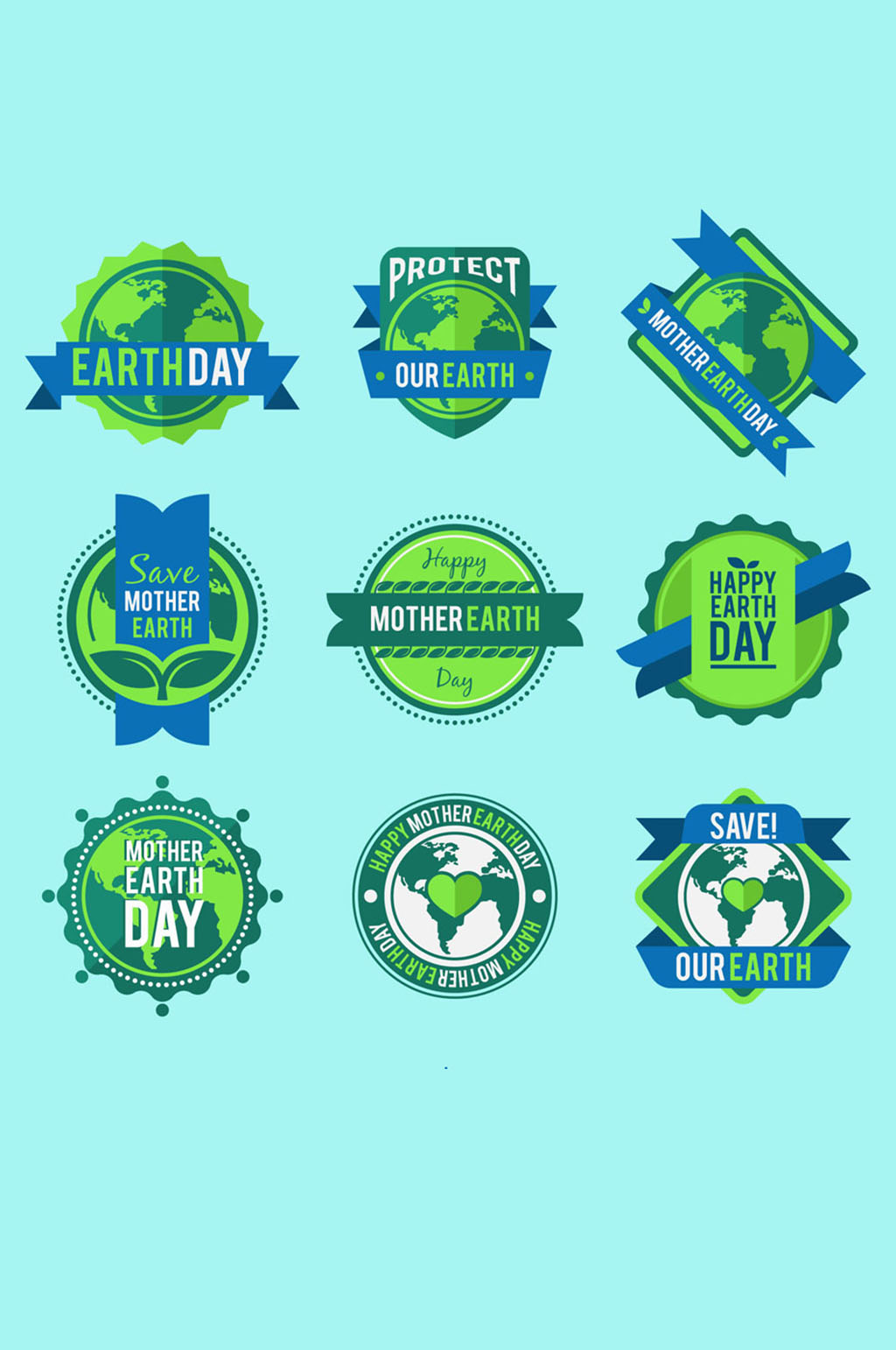 9款绿色世界地球日标签矢量图
