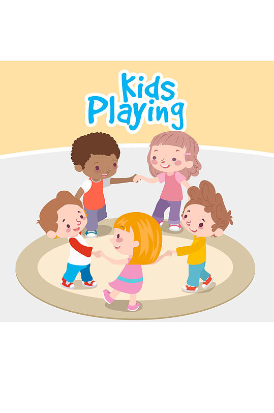 太阳下玩耍的5个孩子矢量素材