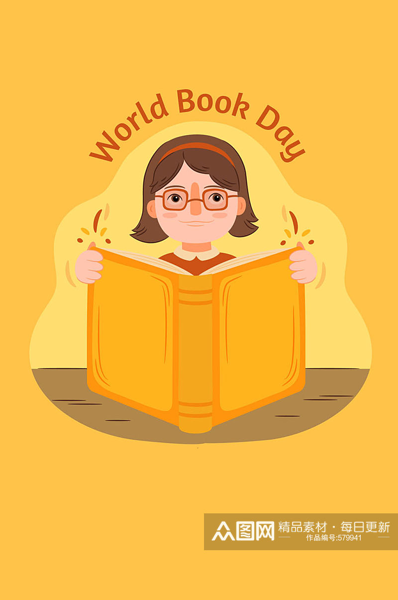 世界图书日读书的女孩矢量素材素材