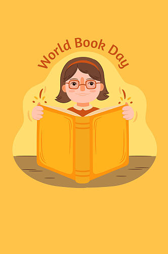 世界图书日读书的女孩矢量素材