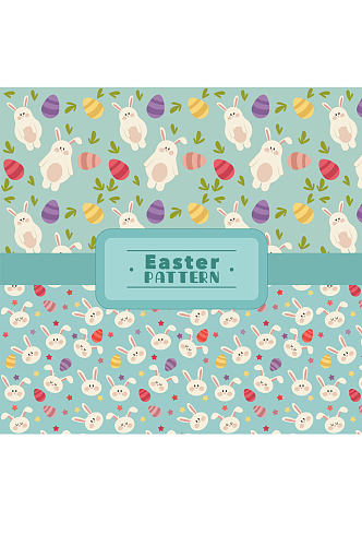 2款彩色兔子和彩蛋无缝背景矢量图