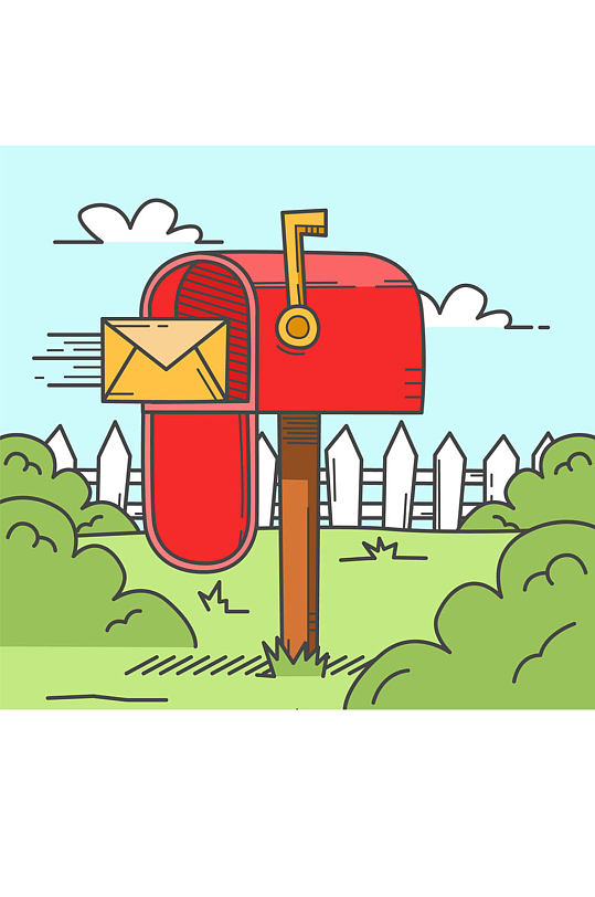 彩色花园里的红信箱矢量素材