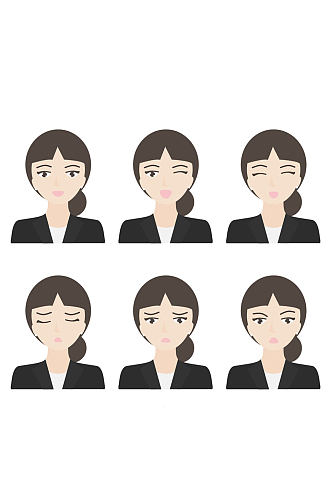6款创意低马尾商务女子表情矢量图