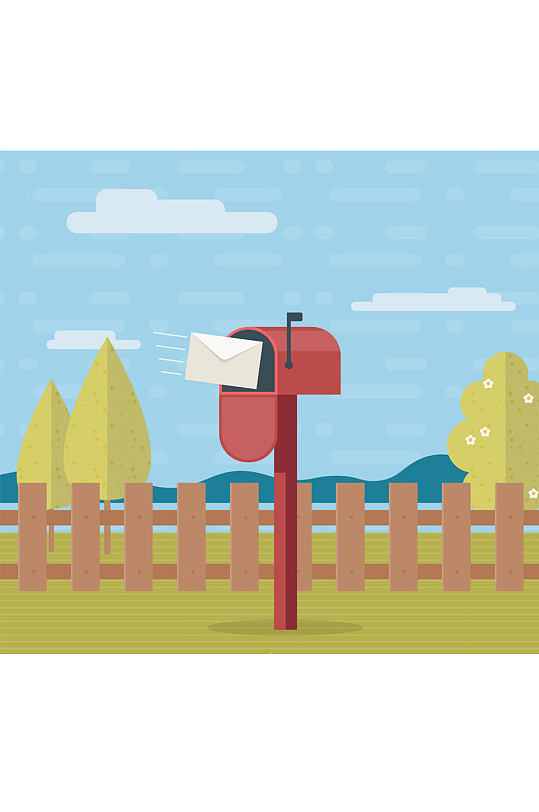 彩色花园里的红信箱矢量素材-众图网