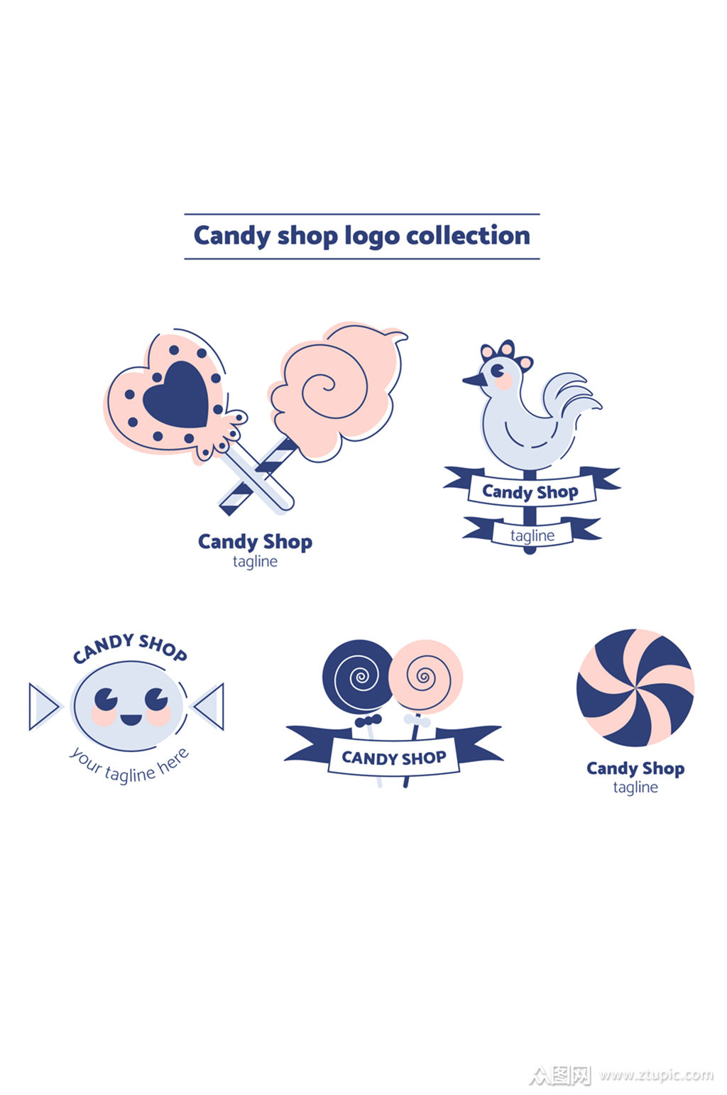 5款清新糖果店标志矢量图