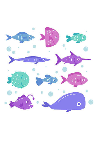 10款彩色海洋鱼类矢量素材