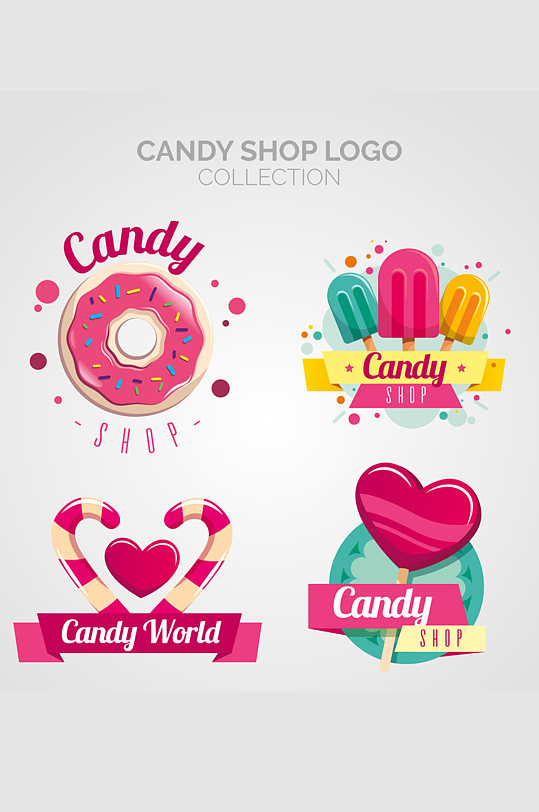 4款彩色糖果店标志设计矢量图
