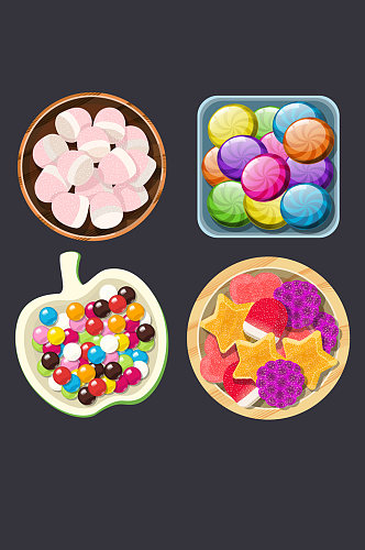 4组彩色盘装糖果俯视图矢量素材