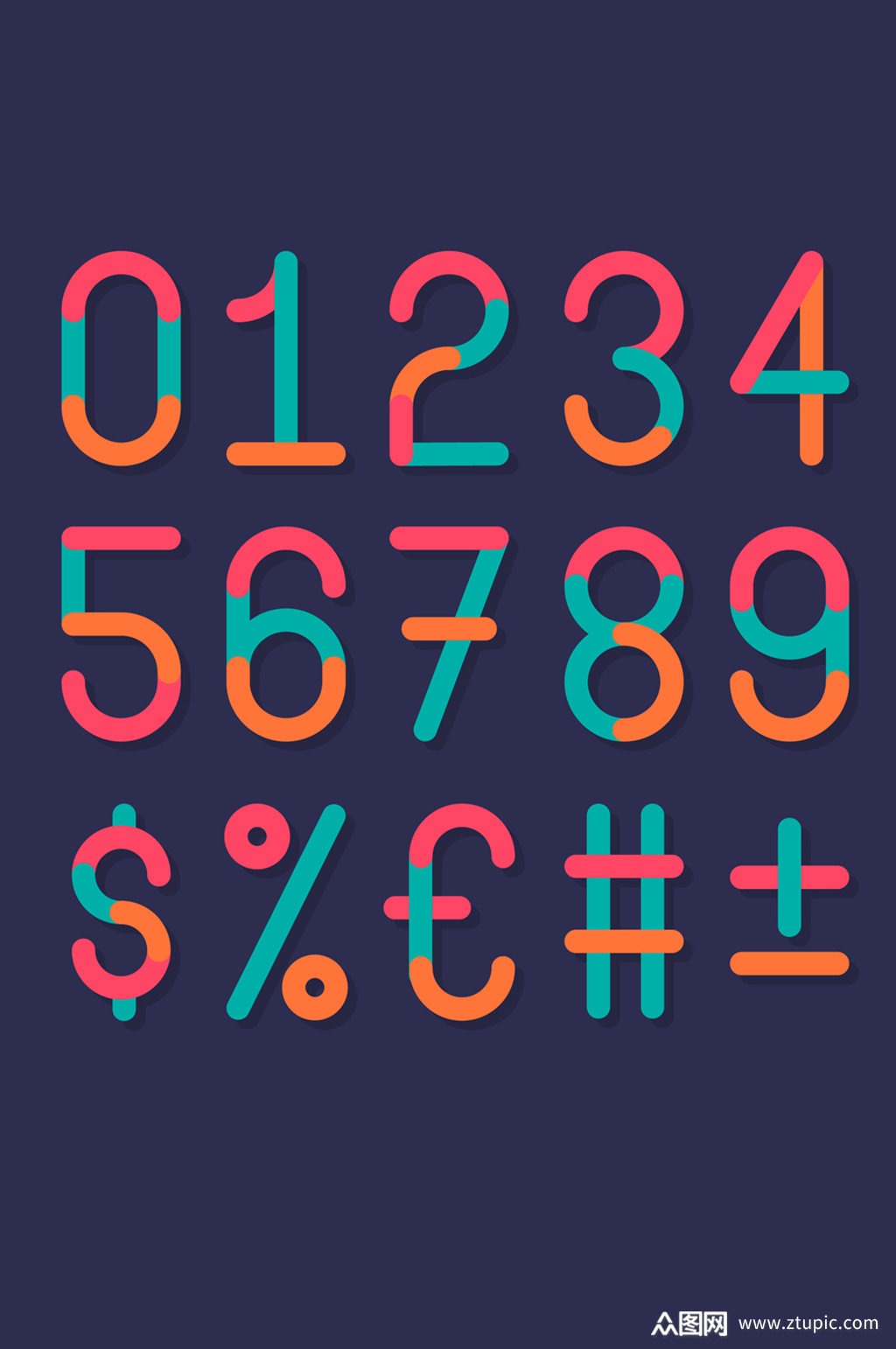 16款创意拼色数字和符号矢量素材