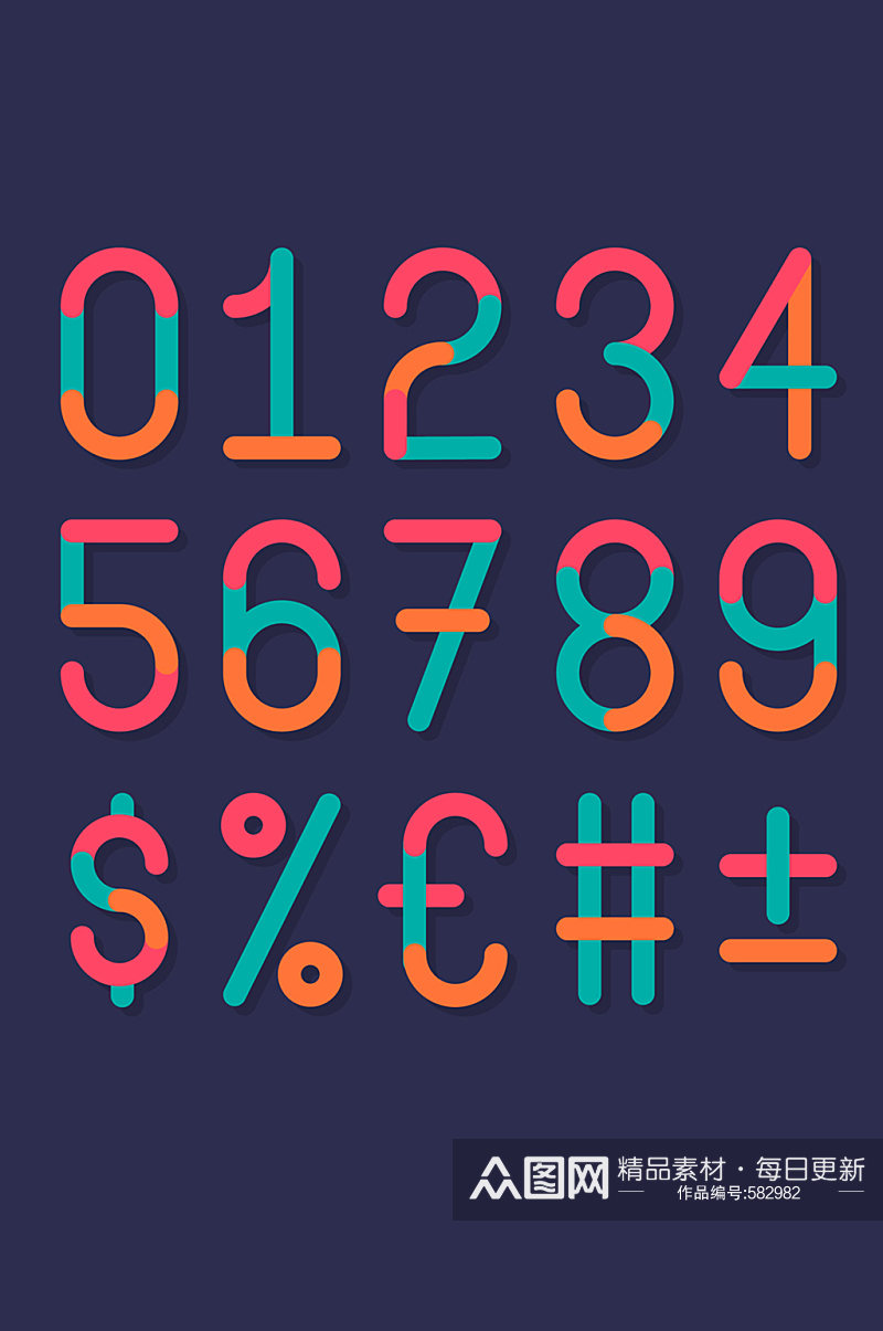 16款创意拼色数字和符号矢量素材素材