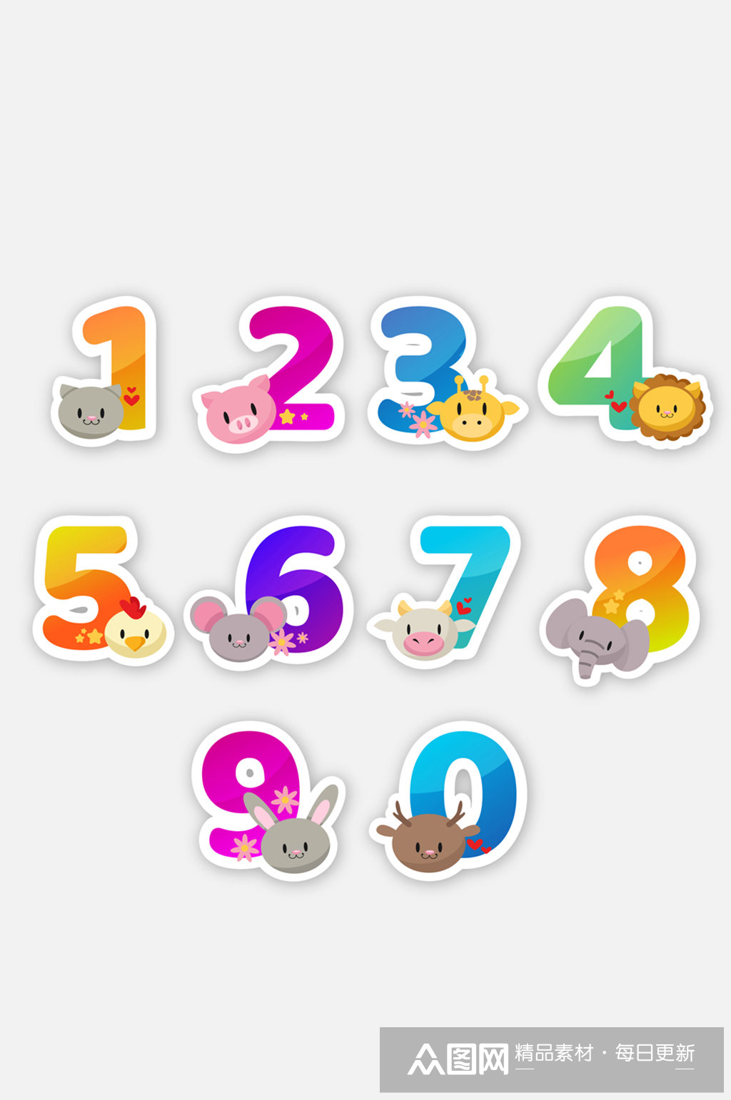 10款创意动物头像装饰数字矢量图