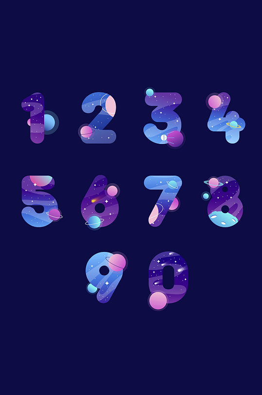 10款彩色宇宙元素数字矢量素材