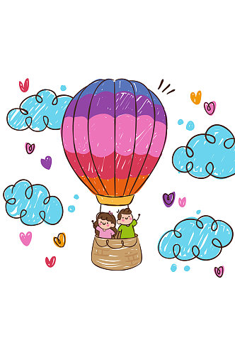 彩绘搭乘热气球的情侣矢量图