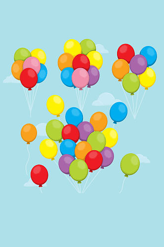 4款彩色升入空中的气球束矢量图